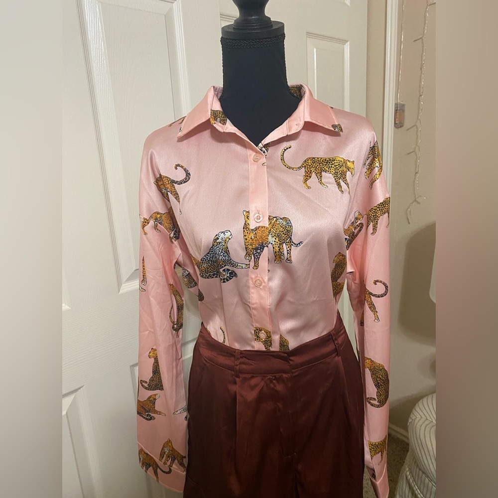 Mazik Pink and Black Leopard Top - Picture 2 of 6